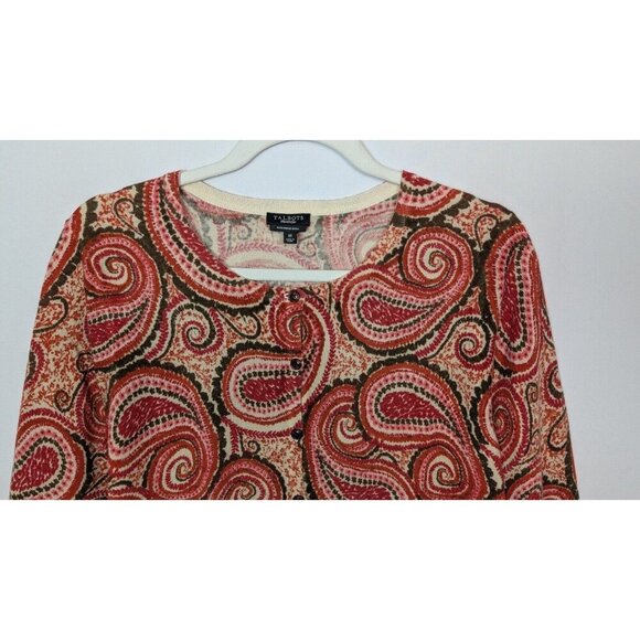 Talbots M 100% Italian Merino Wool Cardigan Sweater Top Paisley Quiet Luxury - Picture 3 of 8